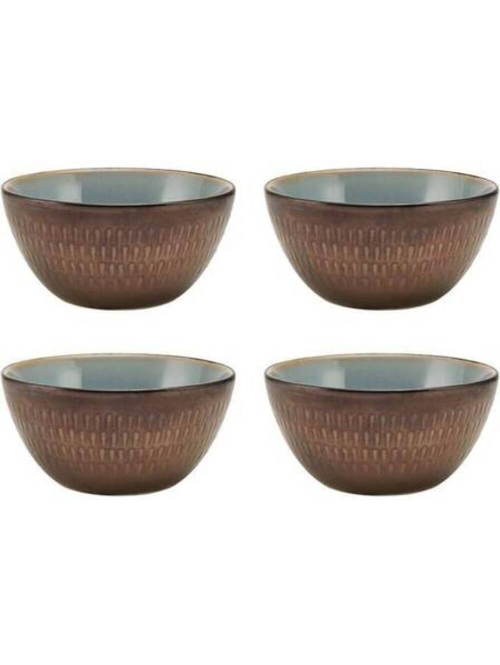 Set of FOUR Mikasa Gourmet Basics Anastasia Brown Bronze Blue Stoneware 6" Bowls